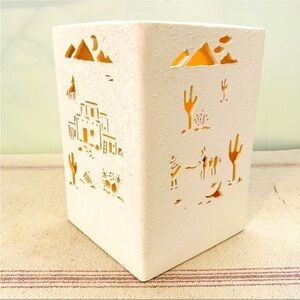 Stucco Southwestern Accent Decor White donkeys cactus put twinkle lights inside